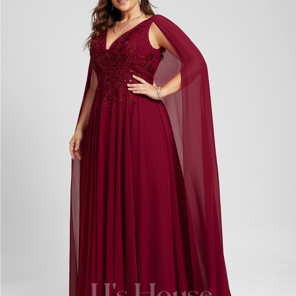 NWT JJs House Burgundy Bridesmaid Formal Prom Ren Fair Dress with Cape - Picture 4 of 13
